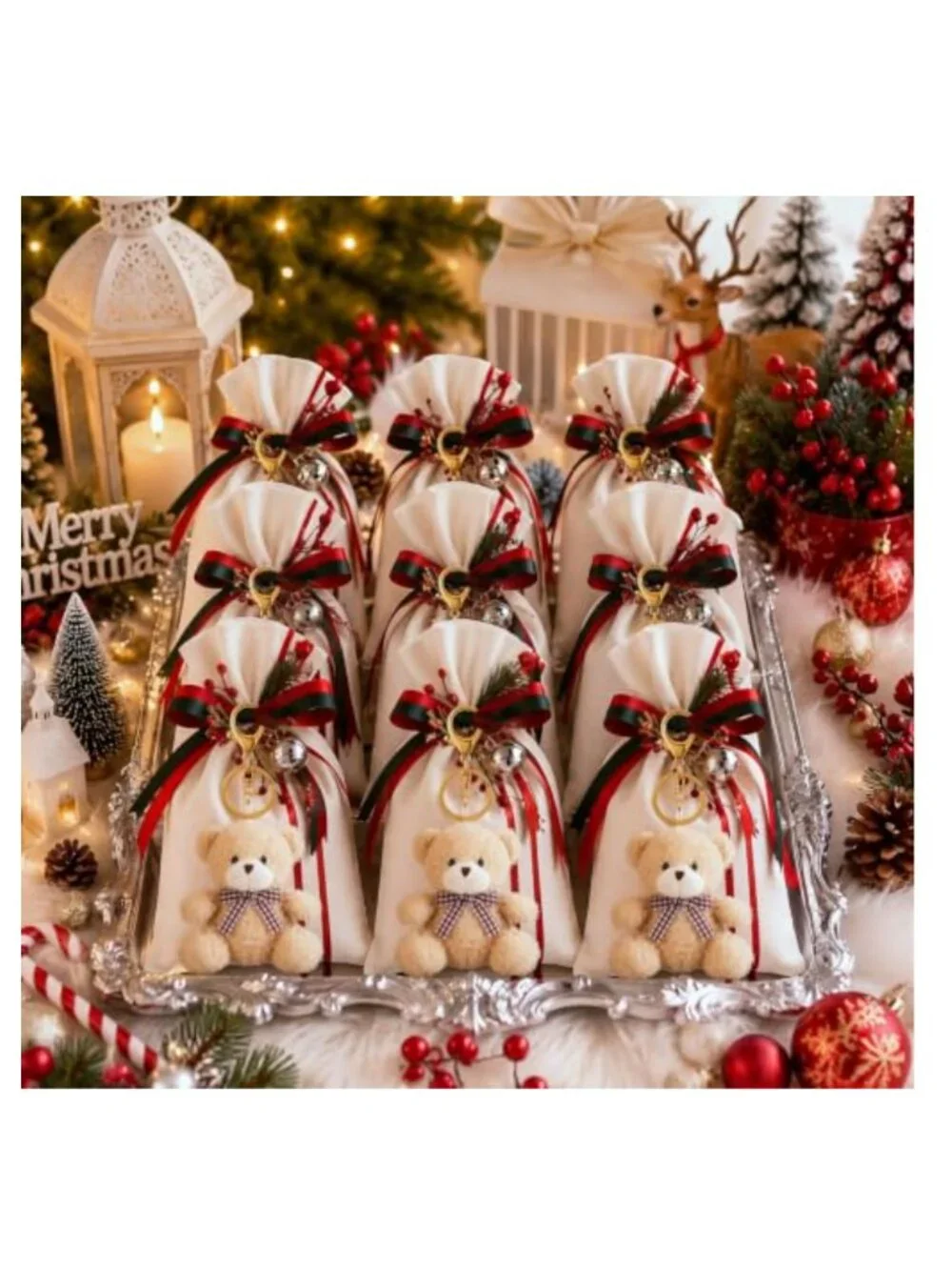 Set of 6 Cute Bear Plush Keychains Stuffed Bag Charms